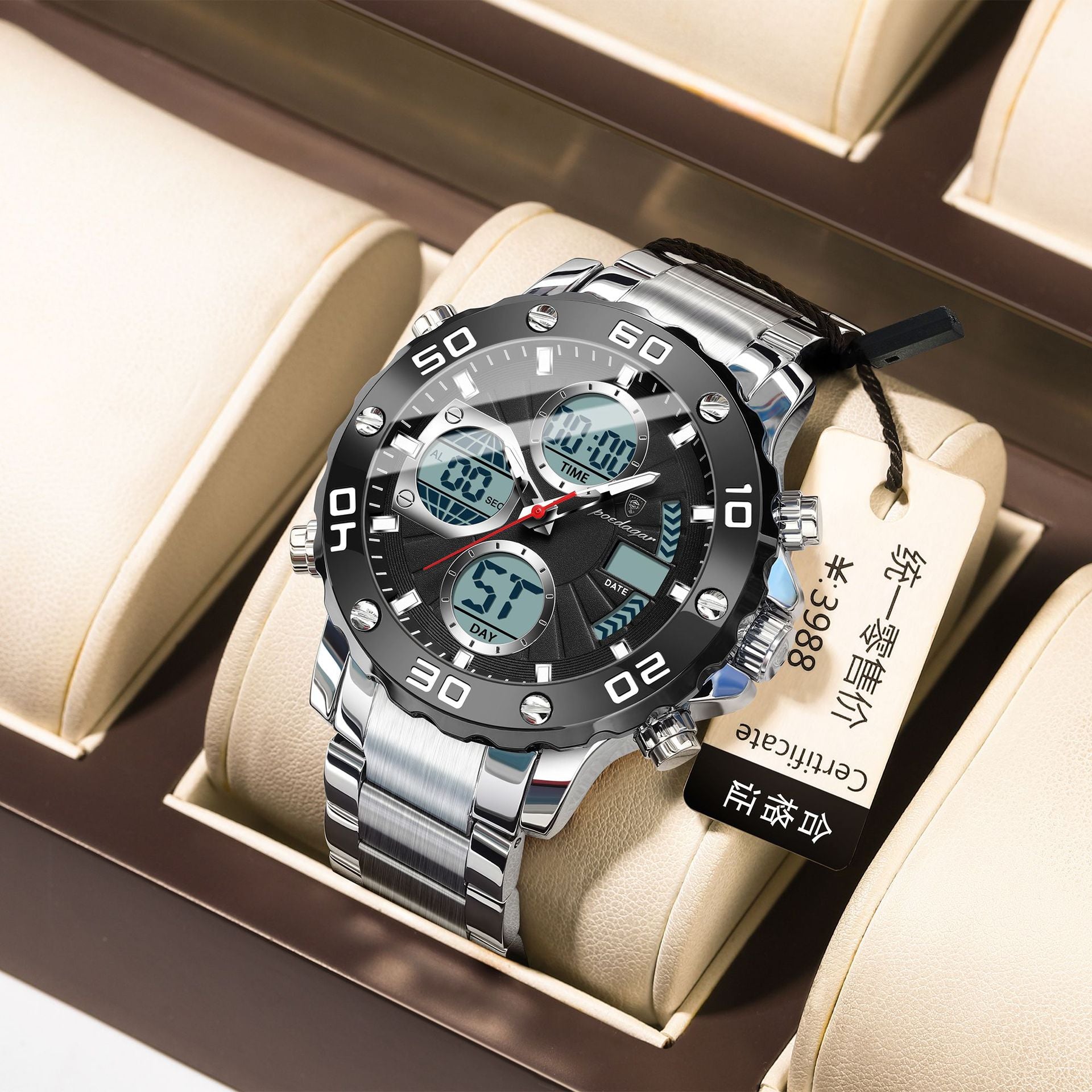 Montre électronique multifonctionnelle double affichage lumineux pour hommes