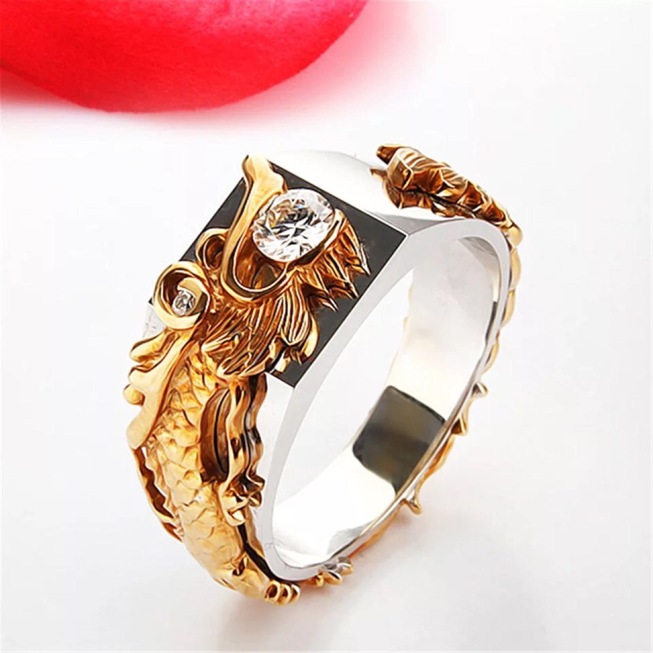 Dominateur homme Dragon Pattern Deux couleurs Zircon Strass Ring Mode Punk Hip Hop