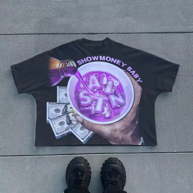 T-shirt imprimé en coton rétro pour hommes