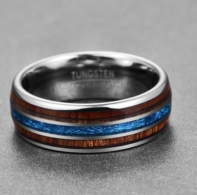 Nuncad Polisé 8MM Hawaiian Koa Wood Hommes Anneau Grande Taille Bandes de Mariage BleuVermiculite