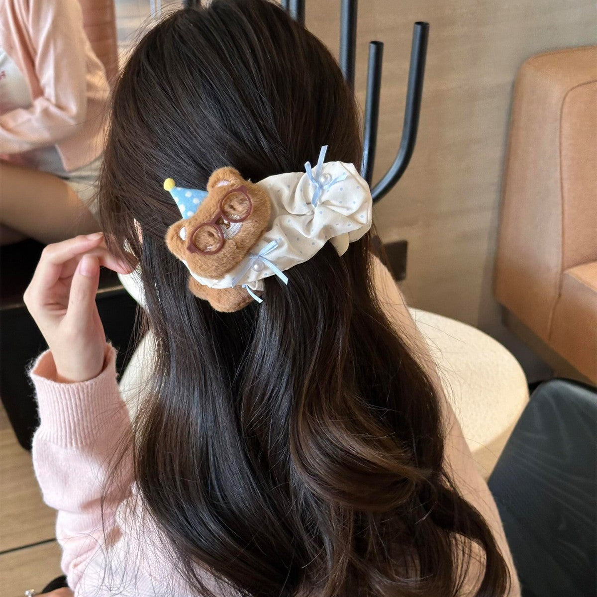 Mignon Polka-dot Petite tête de pince à cheveux ours