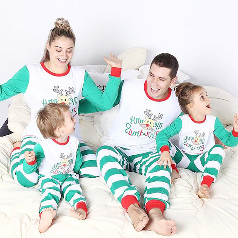 Striped Print House Long Sleeve Casual Parent-Child Outfit
