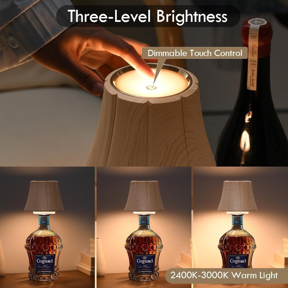 Lampe de décoration de bouteille de vin avec minceur Faux Wood Grain large Bouchon de bouteille Rechargeabl