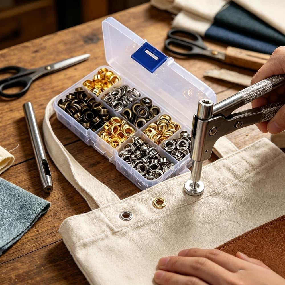Jeu d'oeillets en métal de 205 pièces avec outils en argent