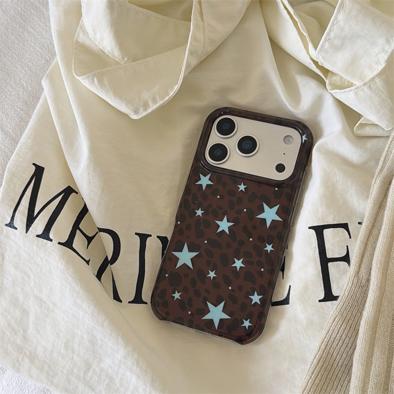 Marron Leopard-print Blue-star Téléphone Case