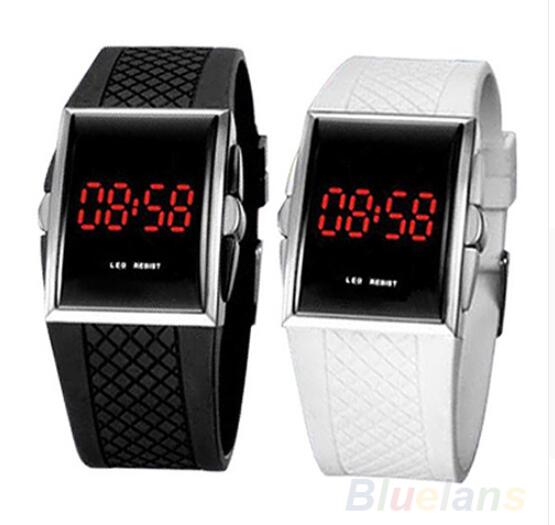 Hommes Femmes Casual Unisexe Blanc Noir LED numérique Wrist Watch Wristwatch Date Horloge