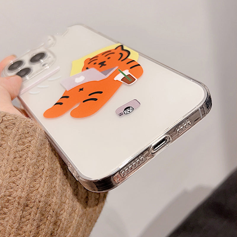 Couple mignon Tiger cas de téléphone transparent