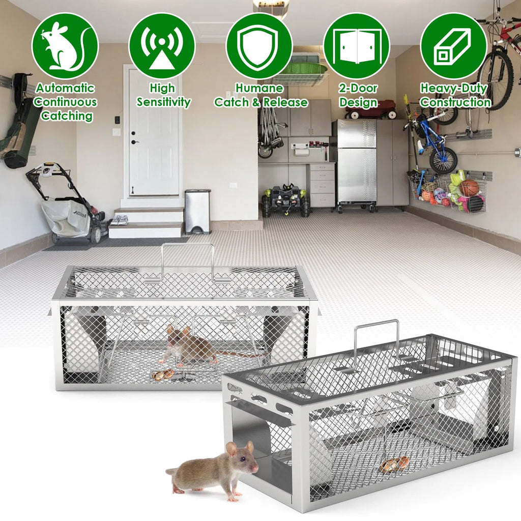 2Pack 11.81x5.63x4.45En 2-Door humain Rat Trap Automatic continue Mouse Trap Réutilisable Ga