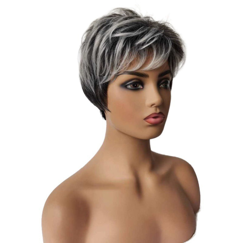 Fashionnable Gradient Gris-Blanc Perruque courte bouclée femme avec partie latérale faite à partir de haute température