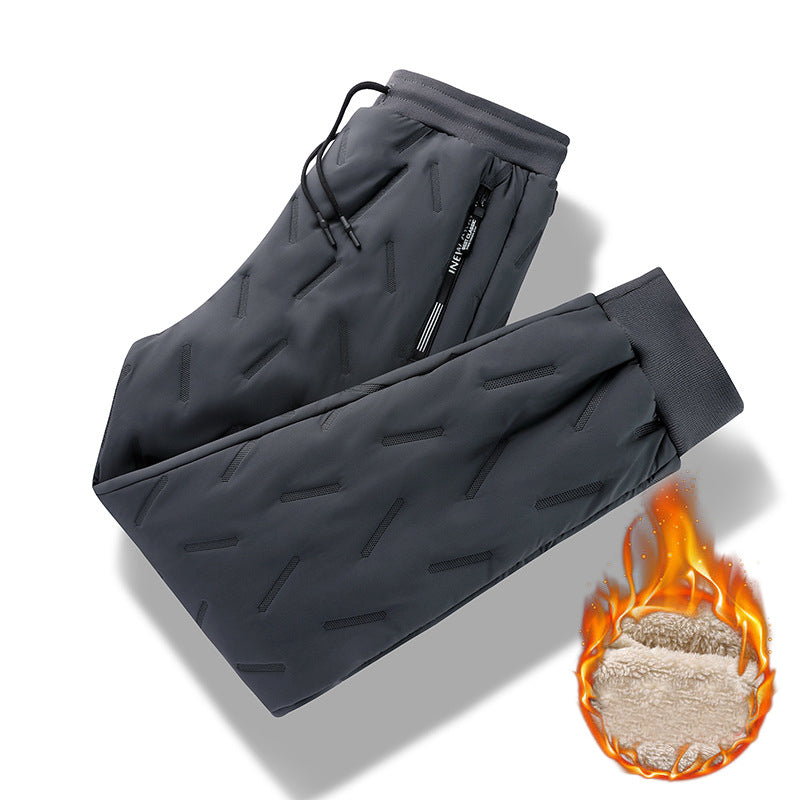 Pantalon pour hommes Velours d'hiver épaississant doux pantalons en polaire avec poche zippée Vent de grande taille
