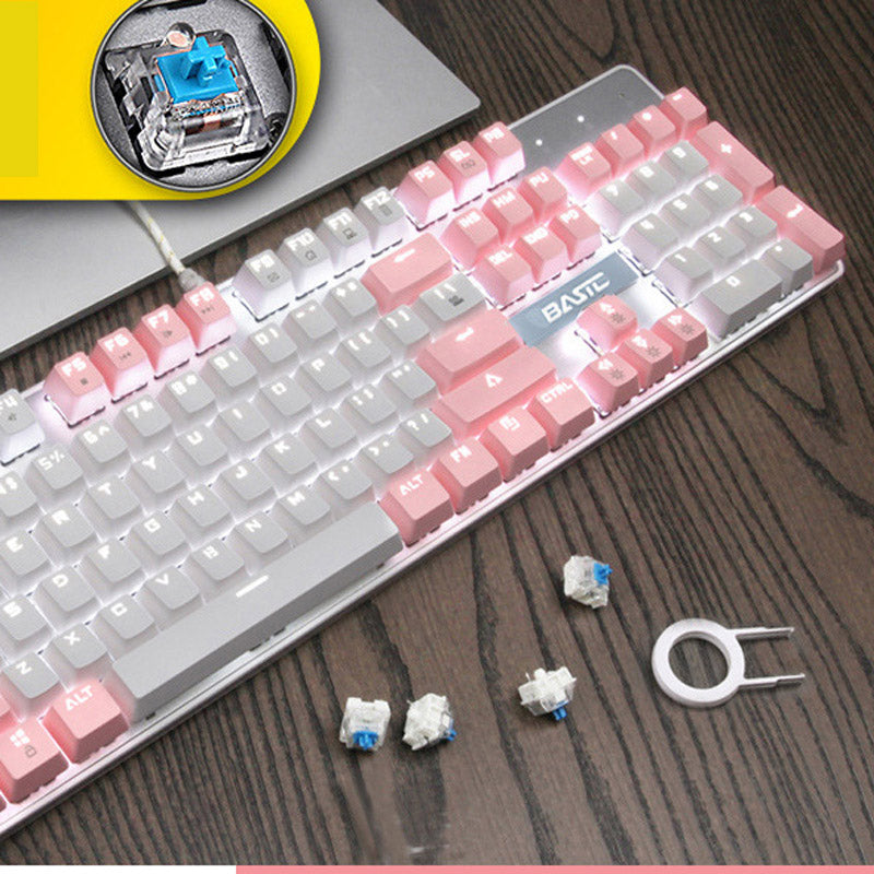 Clavier mécanique rose fille 104 clés vert axe noir axe rouge câblé