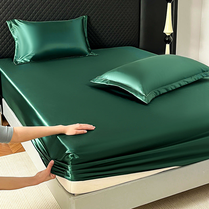 Satin look Ice Silk Fitted Bed Sheet - Single Size Smooth Breathable Matelas Cover for Be