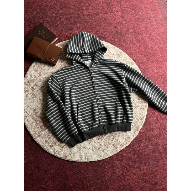 Style américain Vintage Étoile-imprimé rayé Cardigan Hoodie Hommes Veste