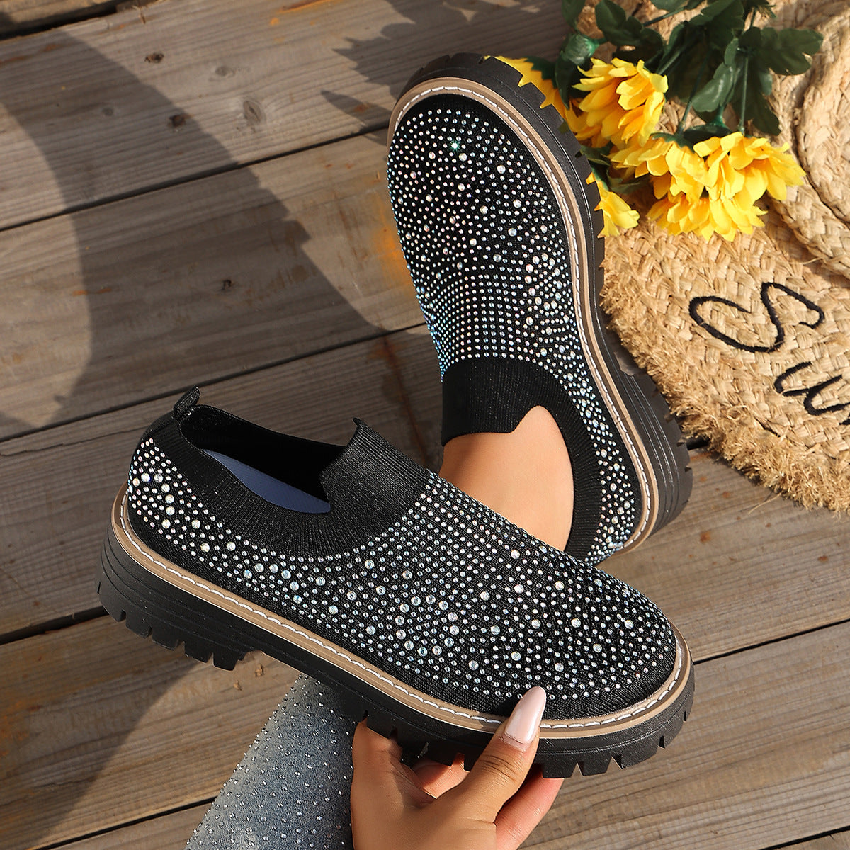 Sneakers casual féminins en Strass-Embelled Stretchy