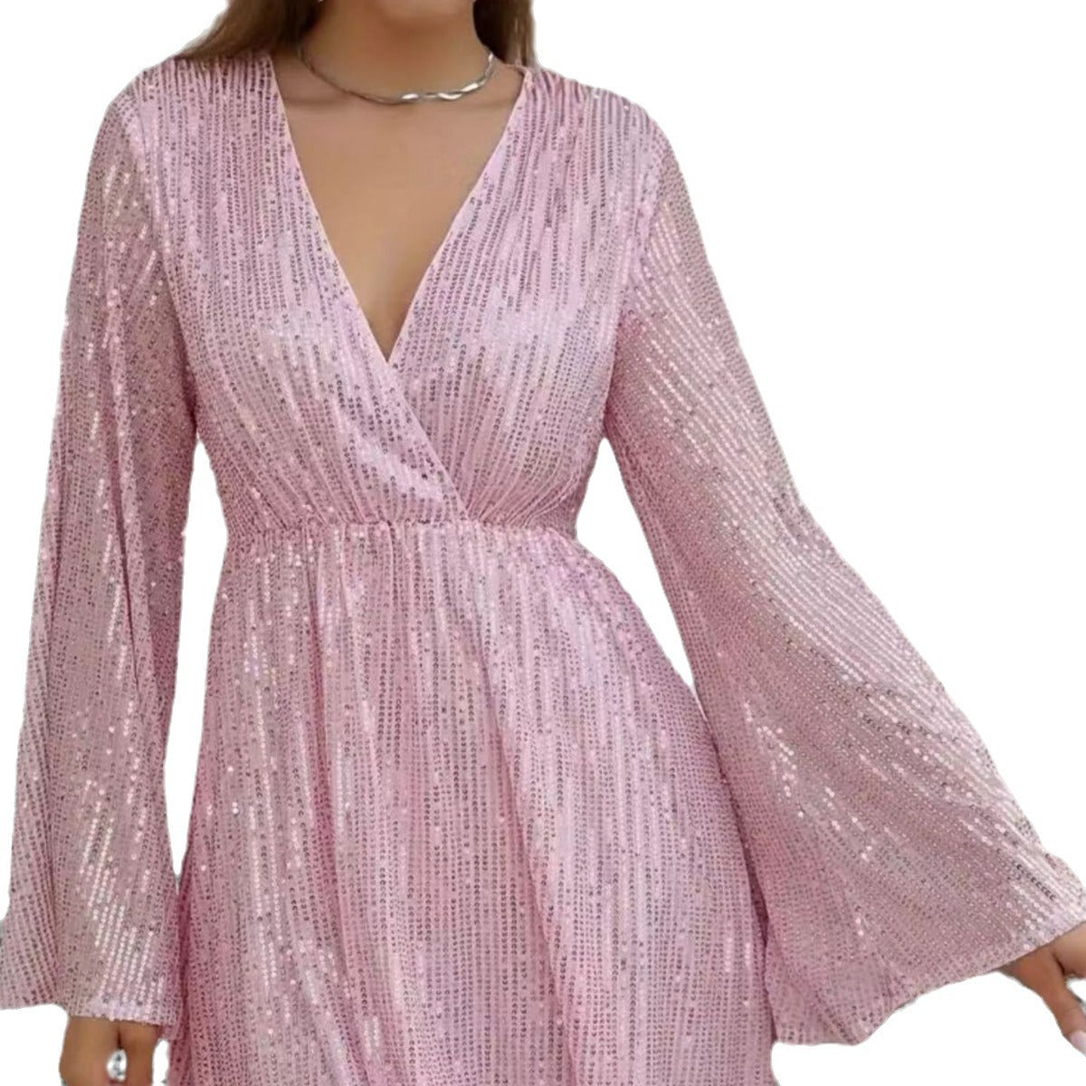 Robe de soirée de soirée de soirée de soirée de soirée en V-col Sequin