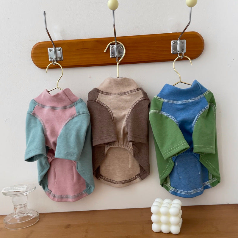 Couleur contrastante Manches Cotton Base Chemise Pet