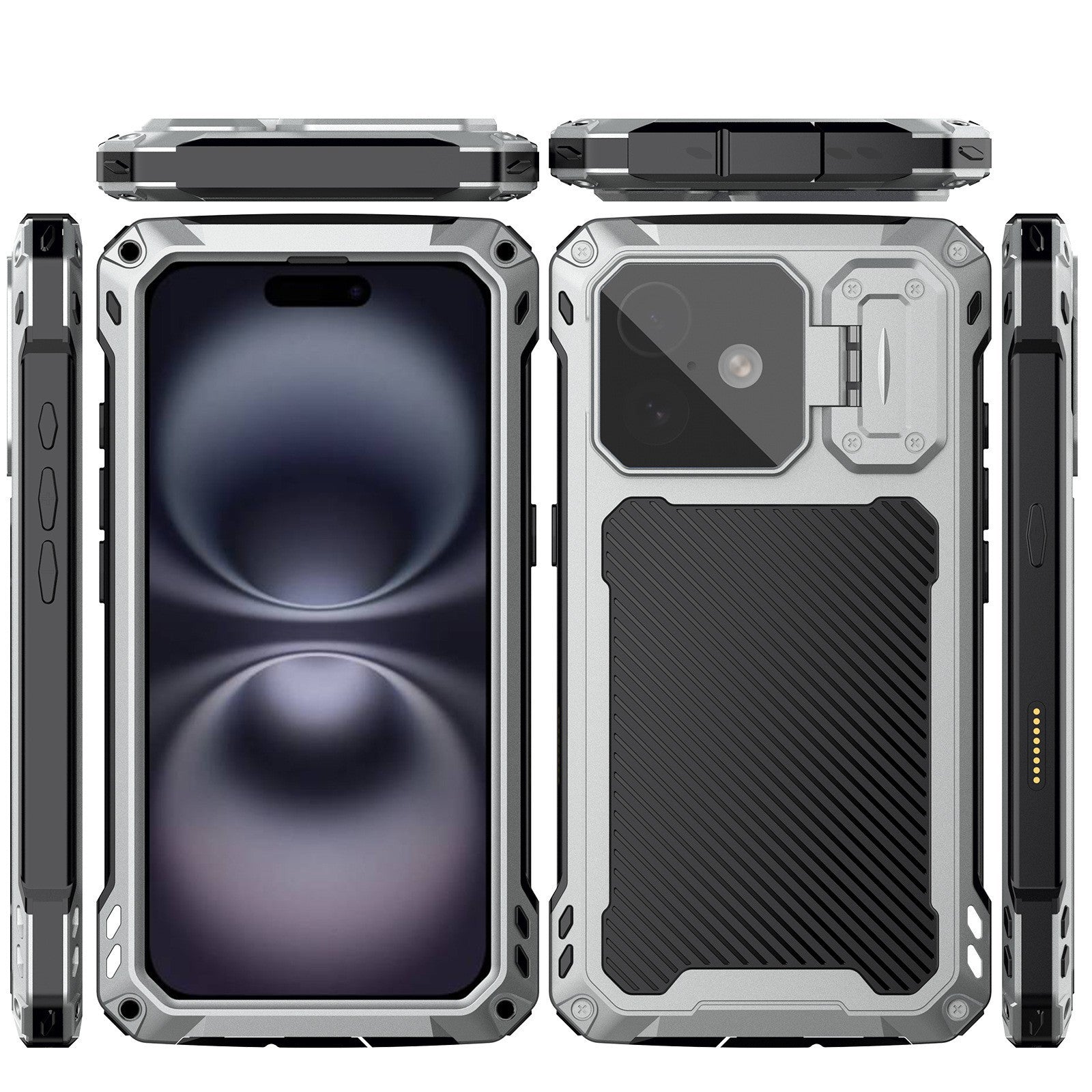 Boîtier de téléphone Silver Shield avec une protection et un support magnétiques complets