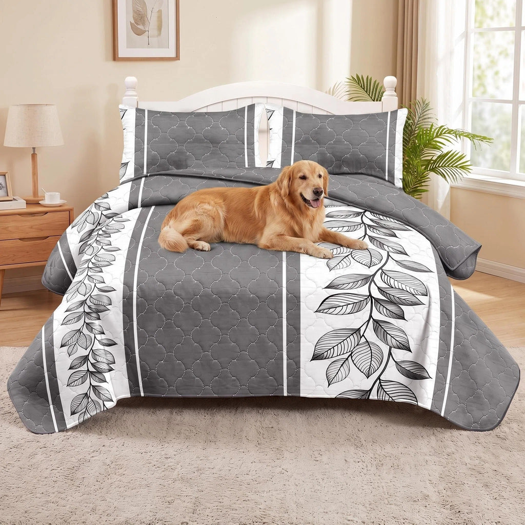 3-Piece gris et blanc bande de lit matelassé pour roi et roi de Californie