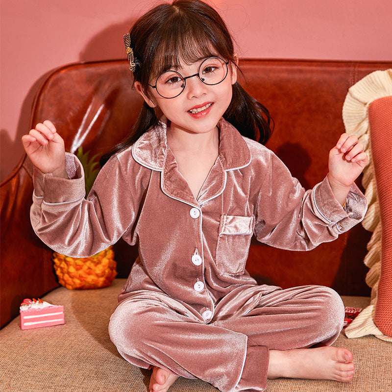Ensemble de pyjamas de couleur unie de velours d'or pour enfants