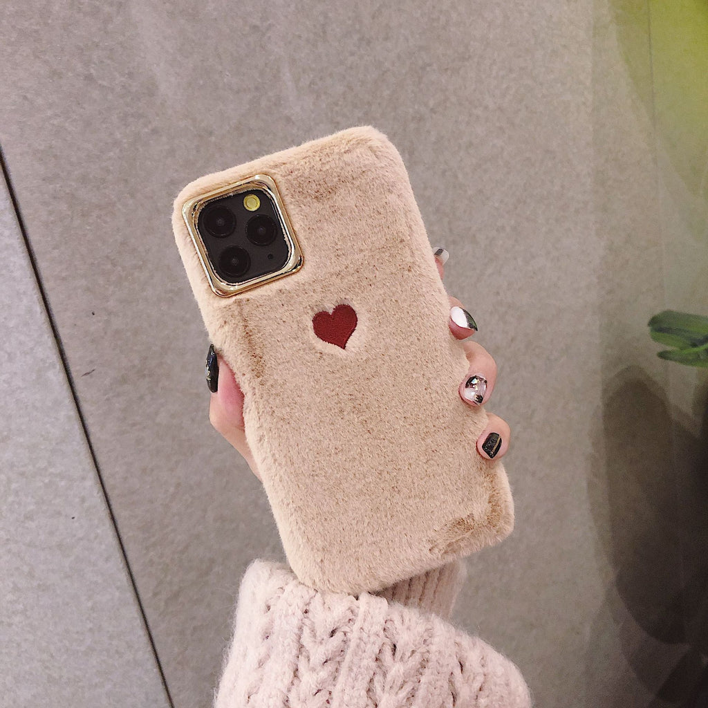 Automne et hiver petit amour chaud peluche téléphone étui