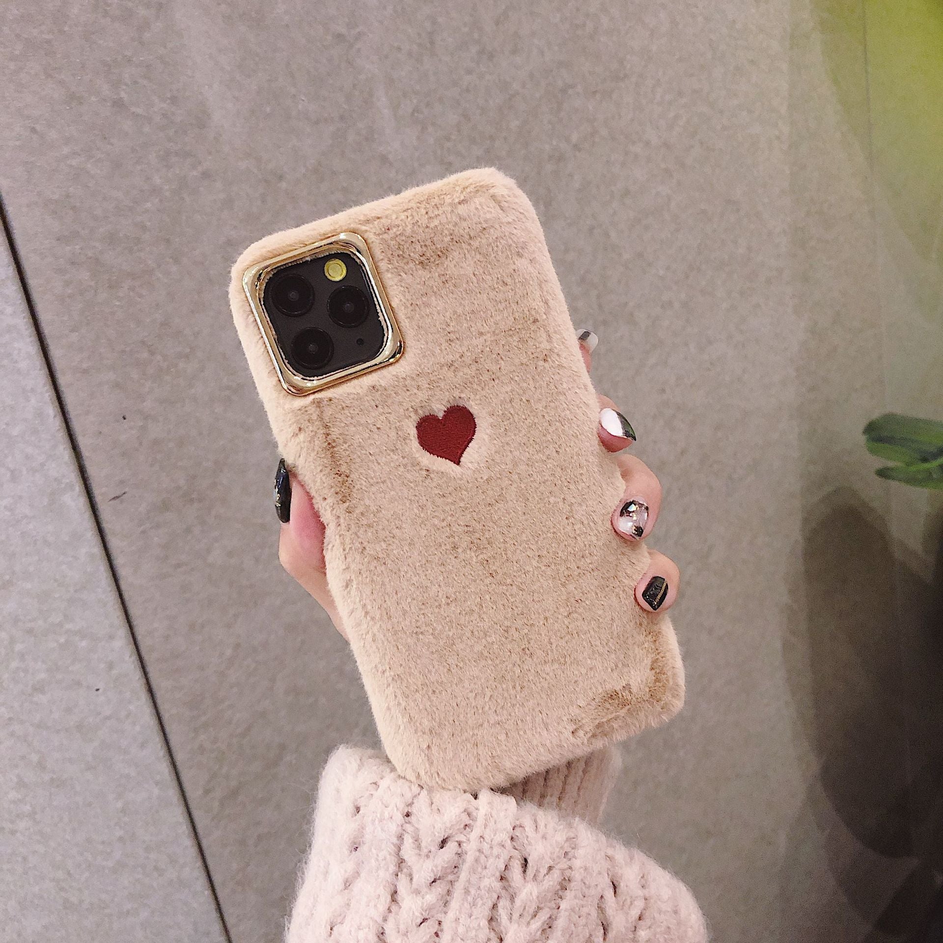 Automne et hiver petit amour chaud peluche téléphone étui