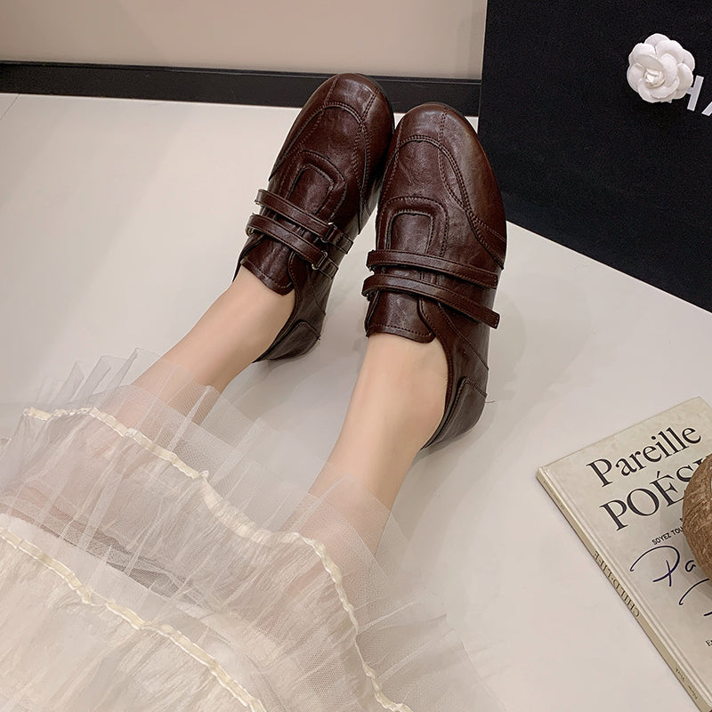 College Style Plat Chaussures en cuir Femmes Printemps Rond Toe Versatile Mary Jane Simple Chaussures F