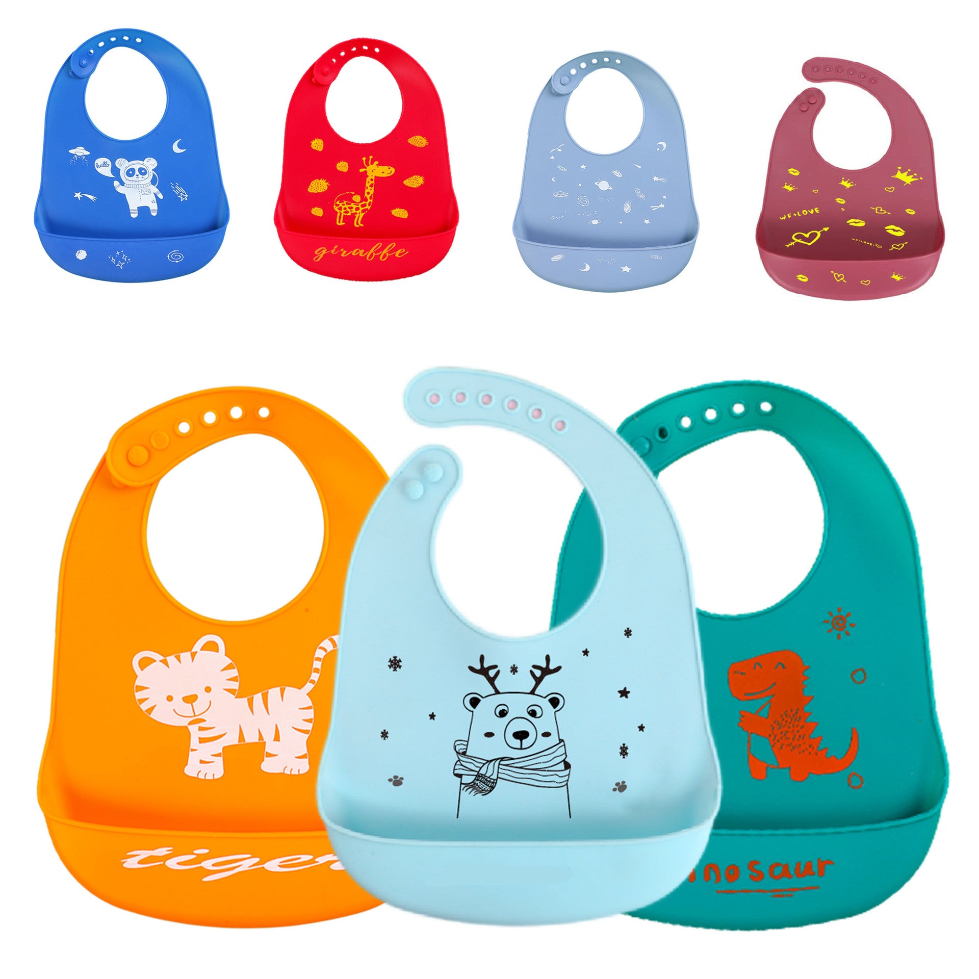 Bébé dessin animé créatif imprimé silicone Bib