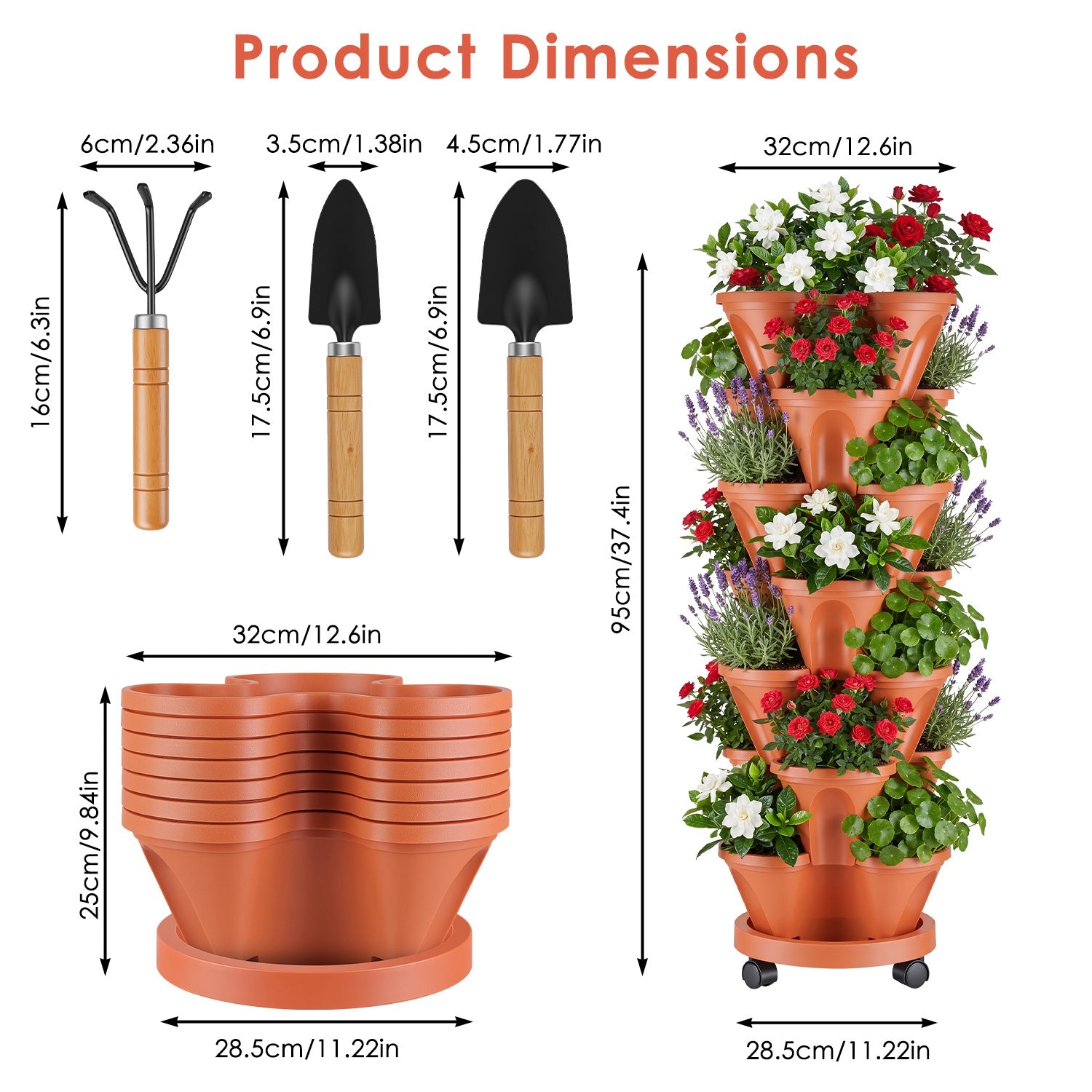 7 Planter vertical empilable de niveau avec roues Planter tour fraise Saving Garden