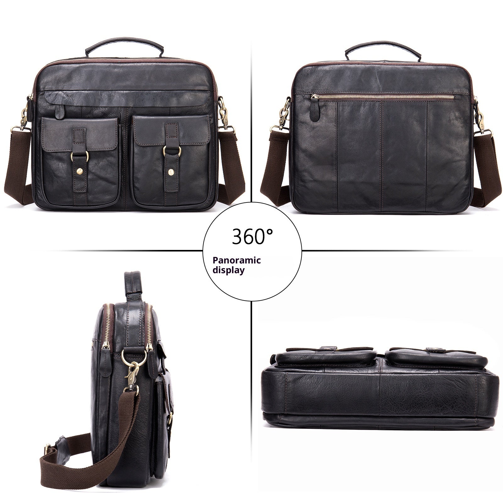 Sac à main en cuir plein-grain pour homme Rétro Sac à bandoulière en cuir
