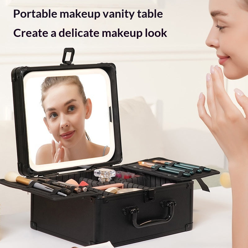 Boîtier cosmétique de grande capacité avec éclairage magnétique et rangement miroir