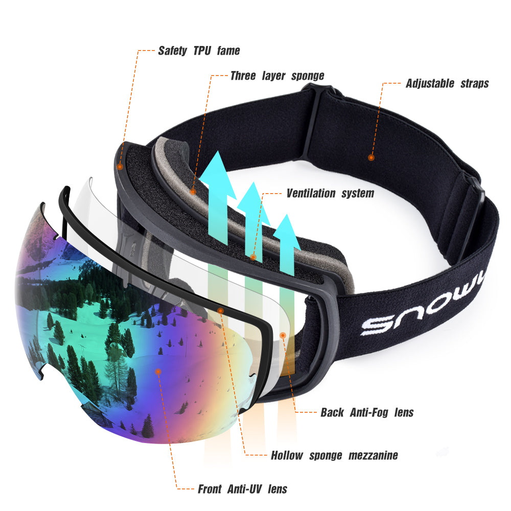 Lunettes de ski anti-fog double couche