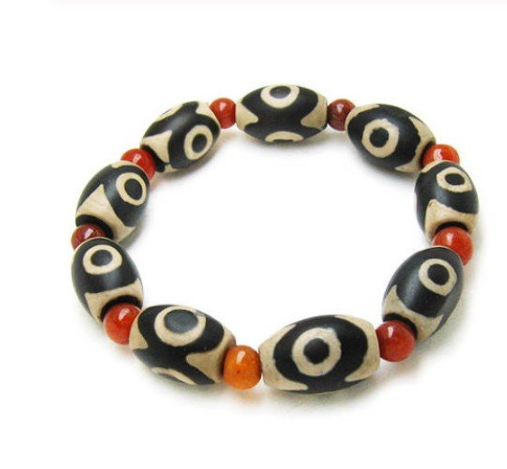 Bracelet à trois yeux Dzi Perles Agate Rouge Bracelet