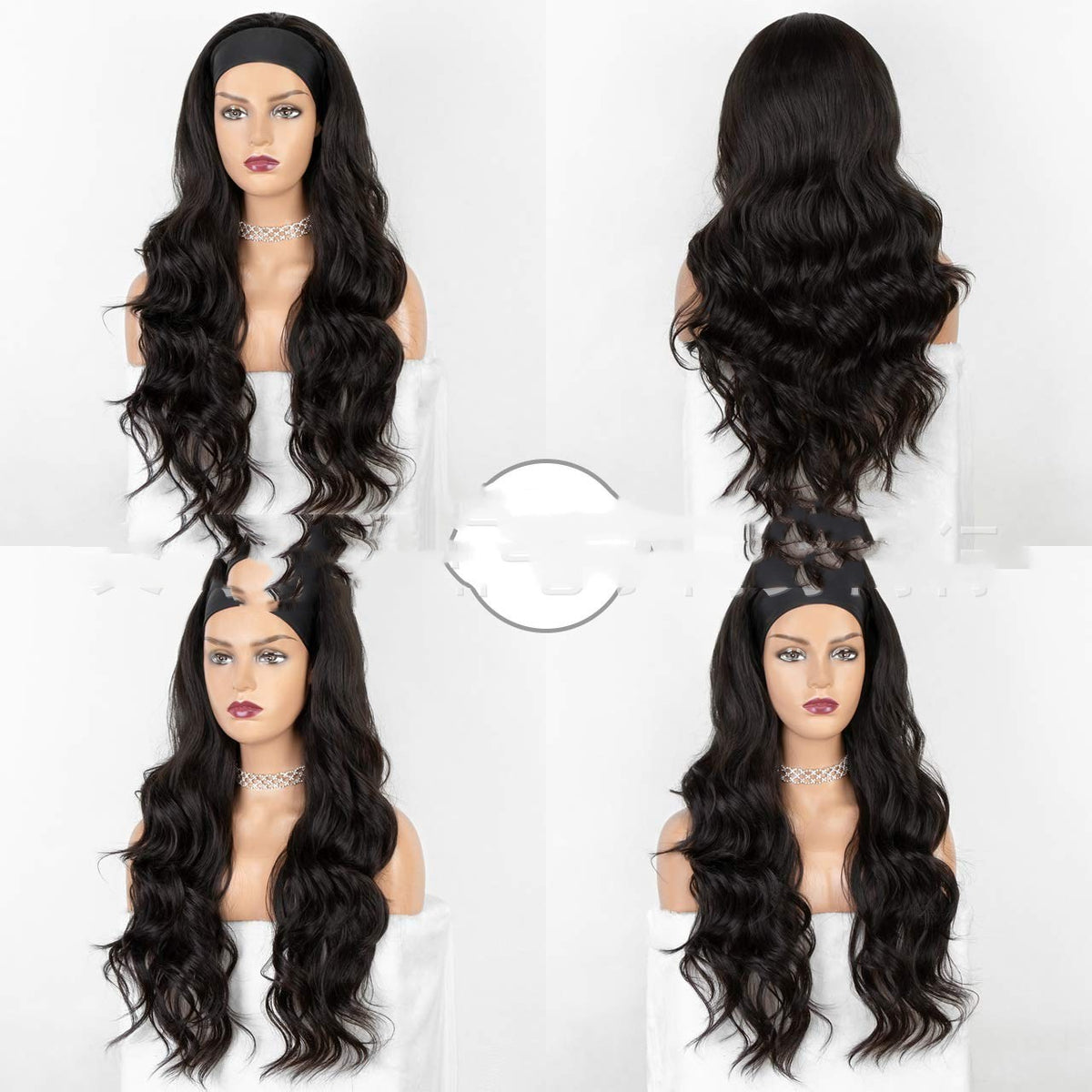 European and American Style Wig Headgear Black Headband Rose
