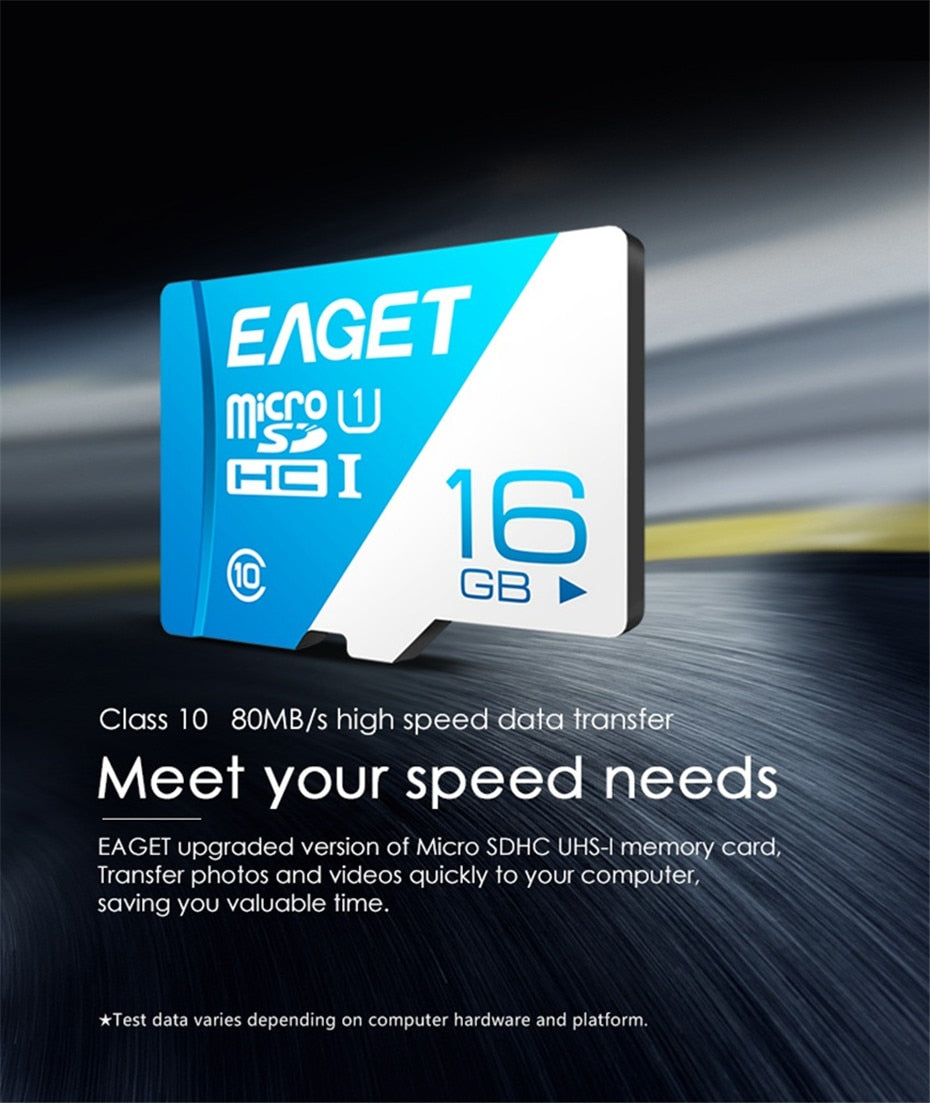 Carte micro SD EAGET T1 64GB 32GB 16GB Carte mémoire 128GB TF Classe10 UHS-I 80MB S Micro