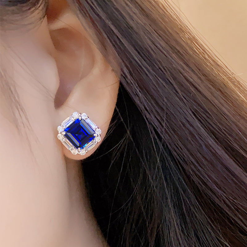 S925 Argent 5g Lab-Created Ruby Saphir Emerald Studs
