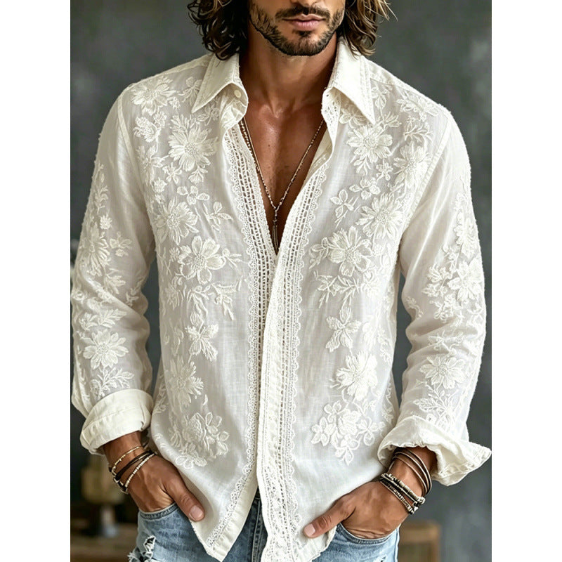 Chemise casual rétro à imprimé numérique pour homme