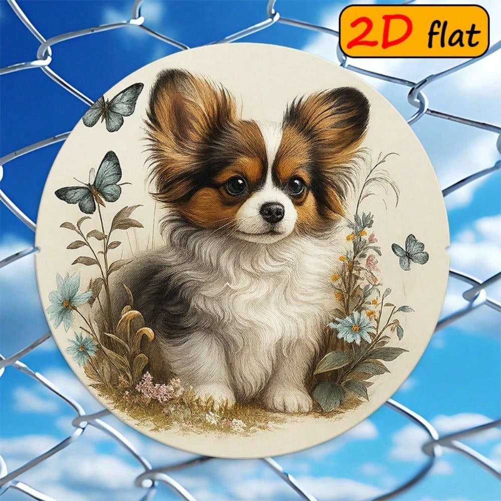 Cute Poméranie Puppy ronde en aluminium Sign Dog Lover Wall Decor