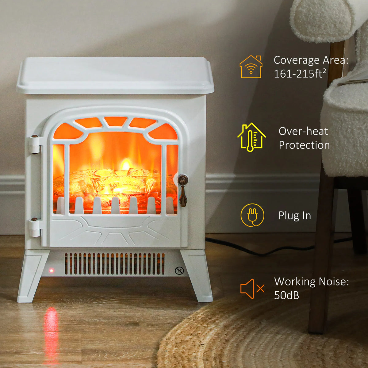 Chauffe-glace électrique autonome avec protection contre la surchauffe et flamme réaliste