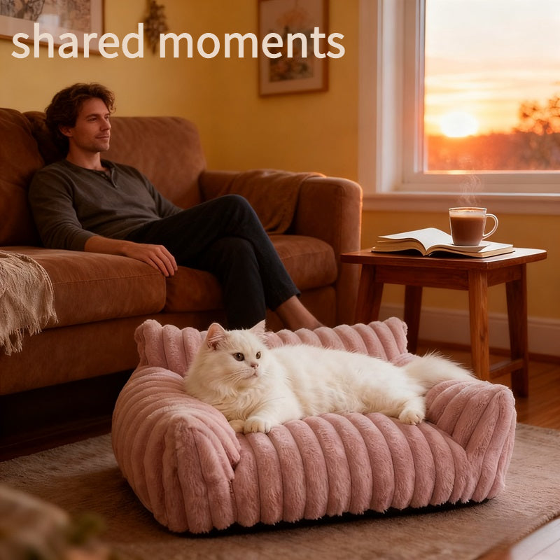 Mignon Couch Cat pour les animaux de compagnie - Lits de chat fluffy avec polaire Corduroy Premium