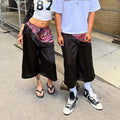Retro Patchwork Color-Block Plaid Sports Short à large leg