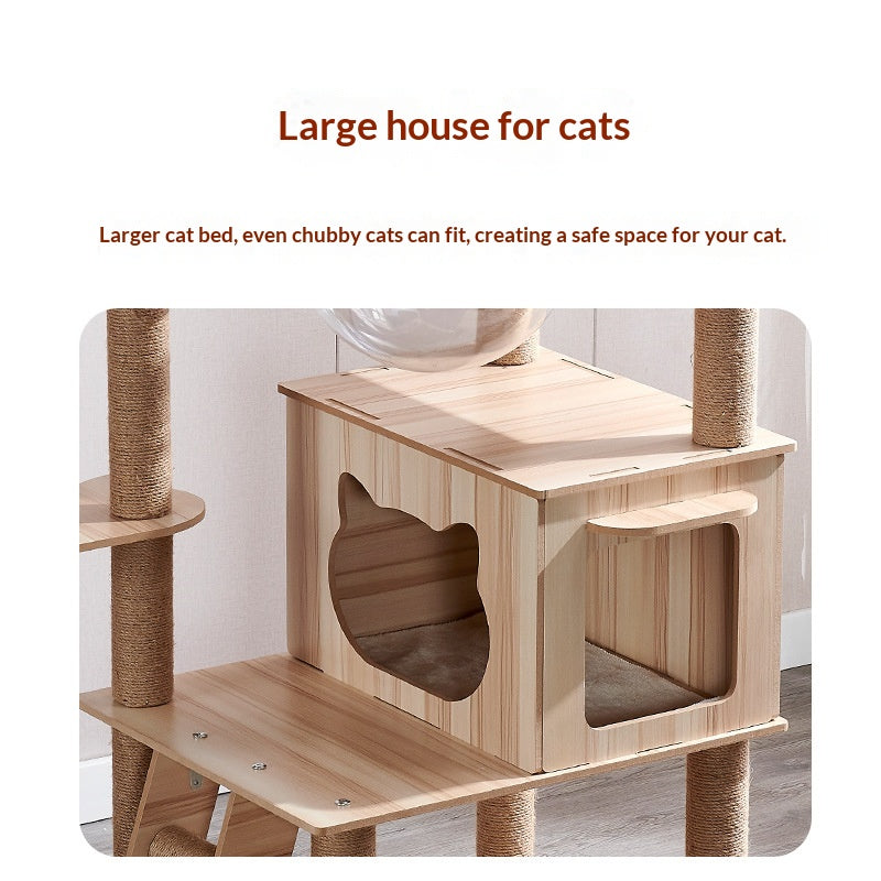 Grand arbre de chat intégré avec cadre d'escalade