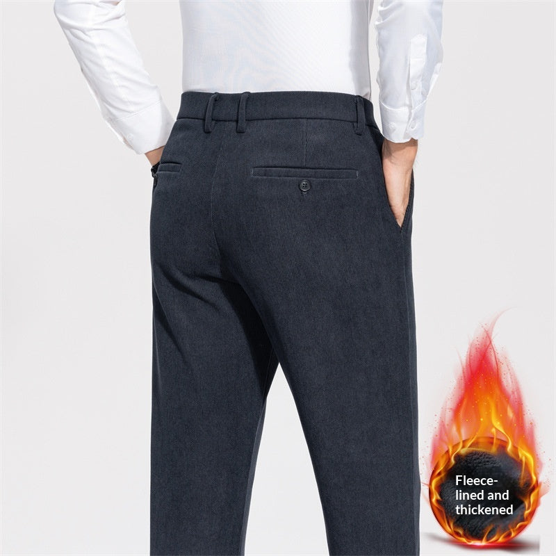 Pantalons pour hommes Corduroy pour l'automne d'hiver Style d'affaires droit pour hommes d'âge moyen