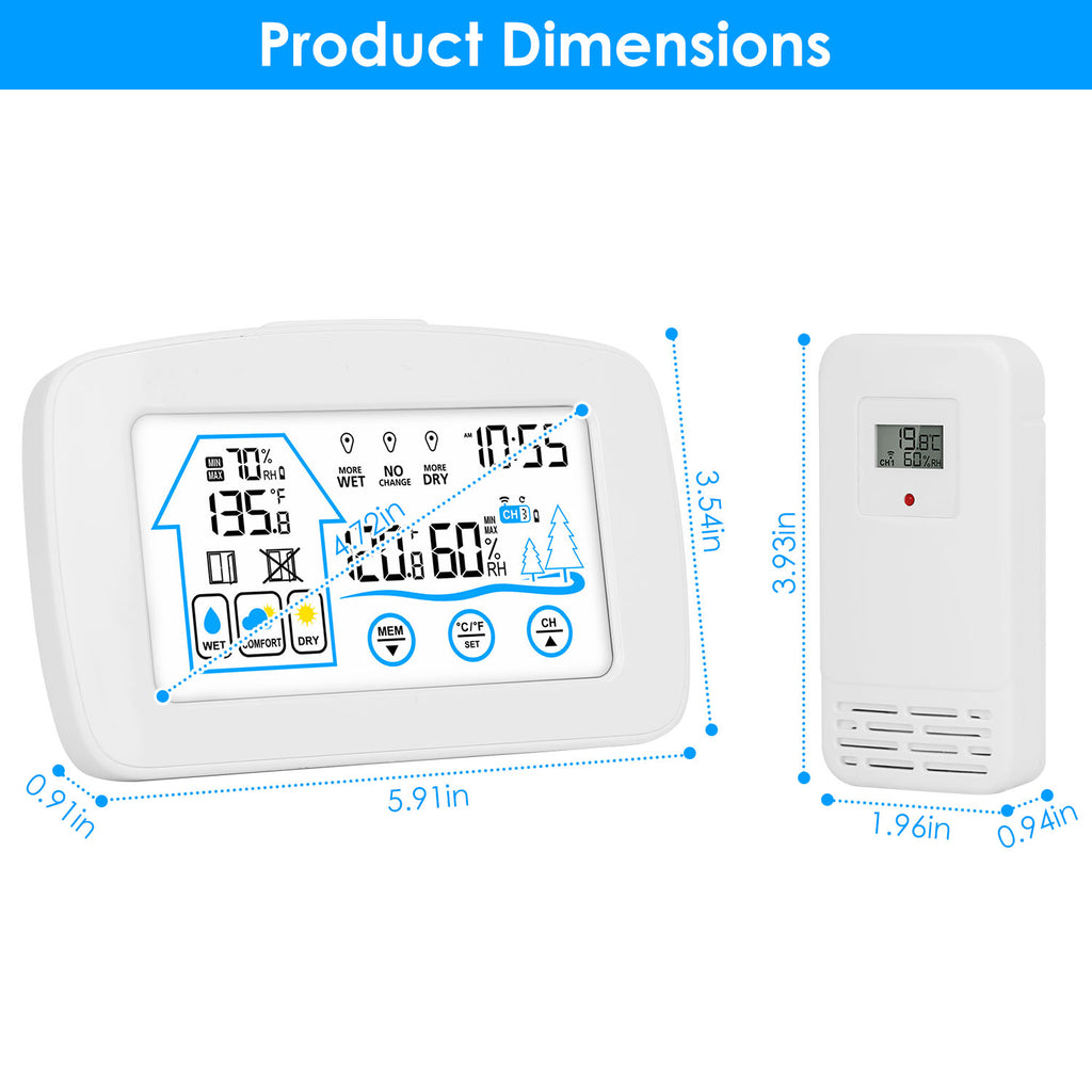 1Pc station météorologique sans fil avec horloge 196FT gamme intérieure détecteur de thermomètre extérieur Temp