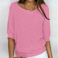 Tri-quart Sleeve Pullover Sweater Mode Couleur unie Coupe en tricot rond pour