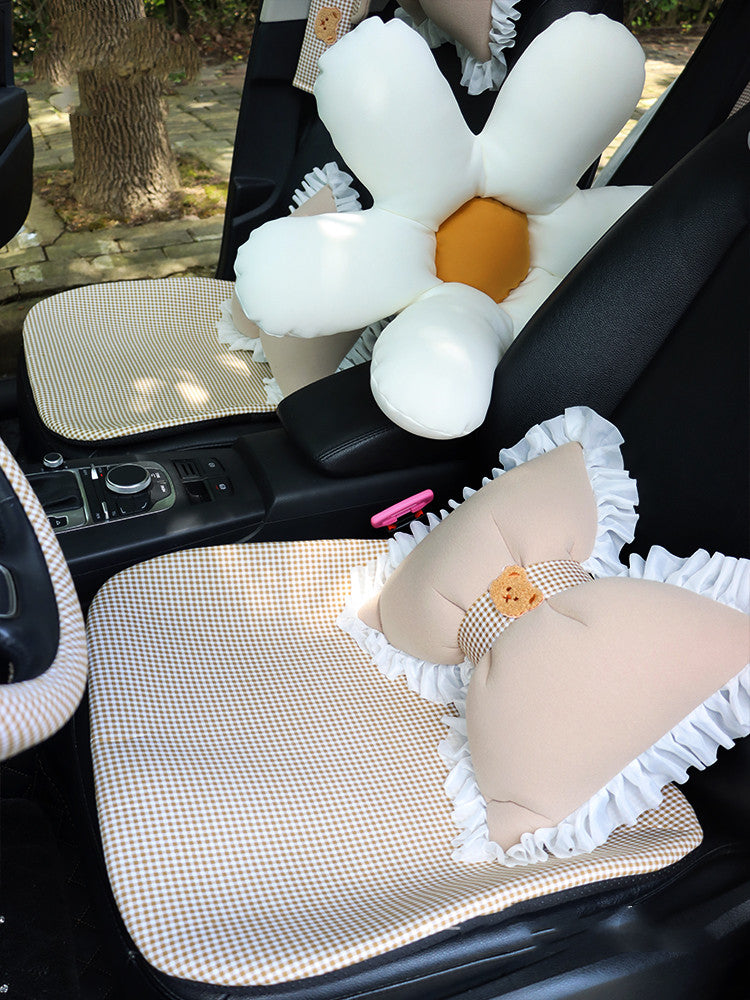One-piece breathable pure cotton cartoon car linen fabric seat cushion