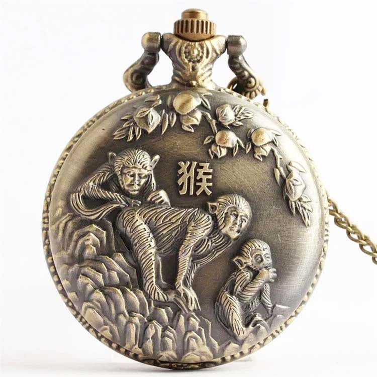 Montre de poche rétro de bronze Vintage Zodiac Quartz
