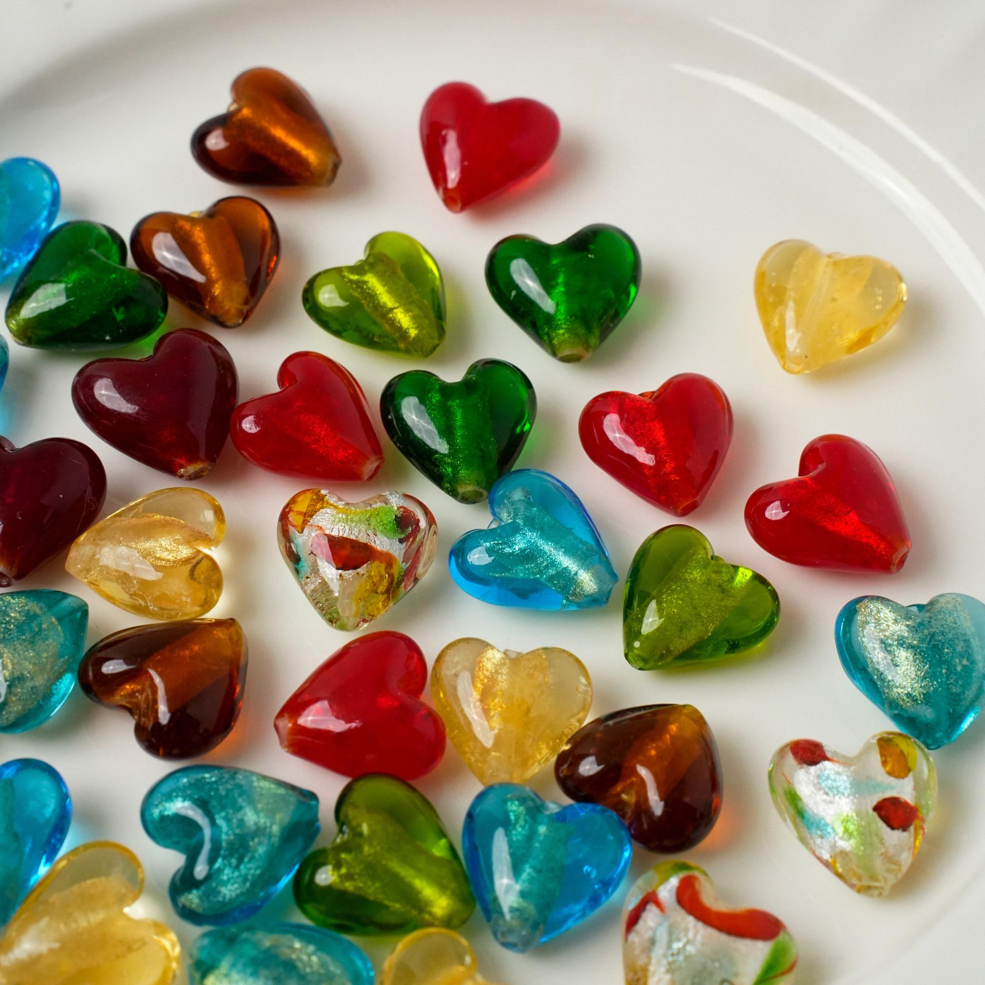 Rétro Silver-foil Heart Lampwork Glass Loose Perles