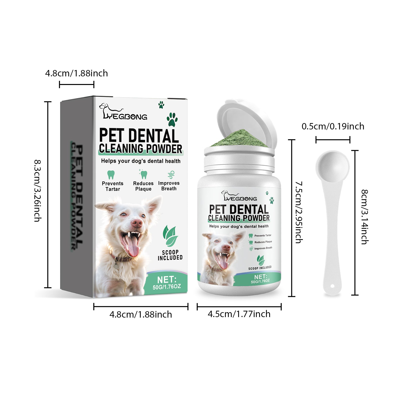 Poudre de nettoyage de dents de chien