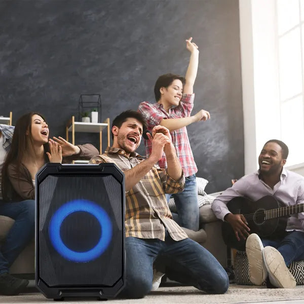 Haut-parleur de partie sans fil portable avec lumière LED 2 sans fil Mics télécommande TWS Music Ac