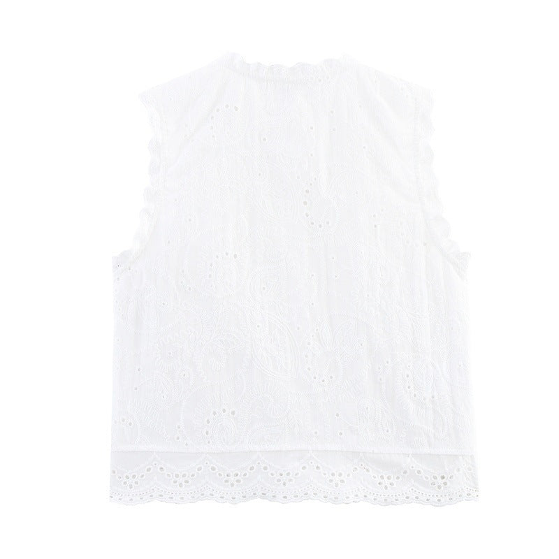 Mode femme Casual sans manches Col rond Hollow-out Brodé Top